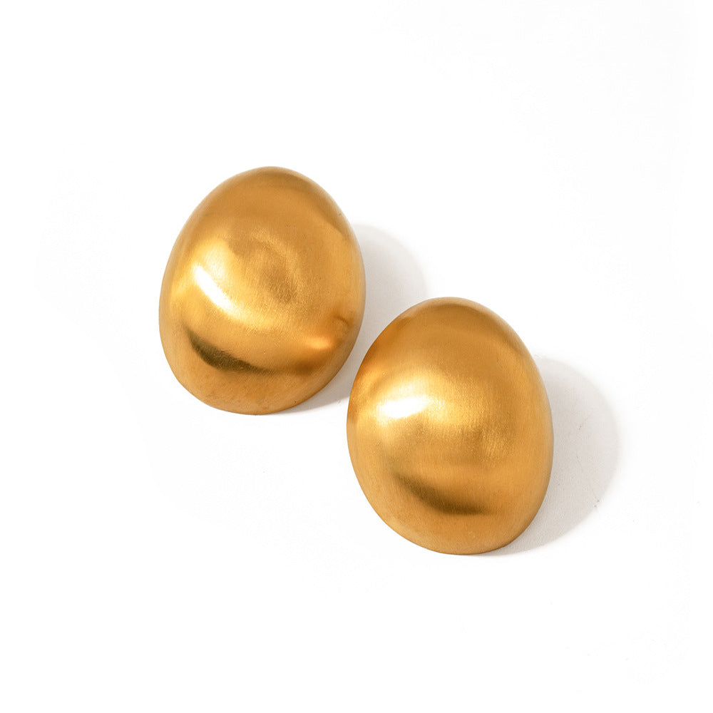 5pcs 18K Gold Stainless Steel Matte Brushed Oval Earring Studs Premium Simple Earrings