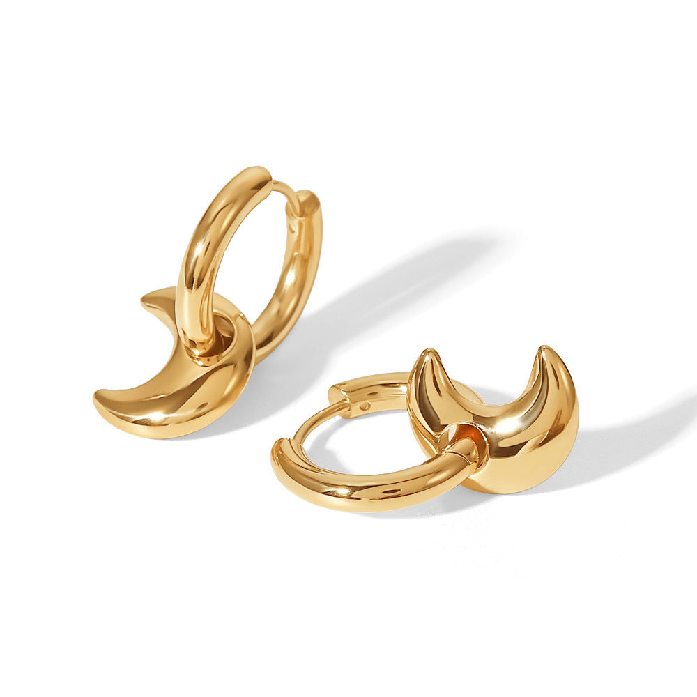 5pcs New Fashion Titanium Steel Geometric Pendant Earrings 14K Gold Stainless Steel Moon Hoop Pendant Earrings For Women