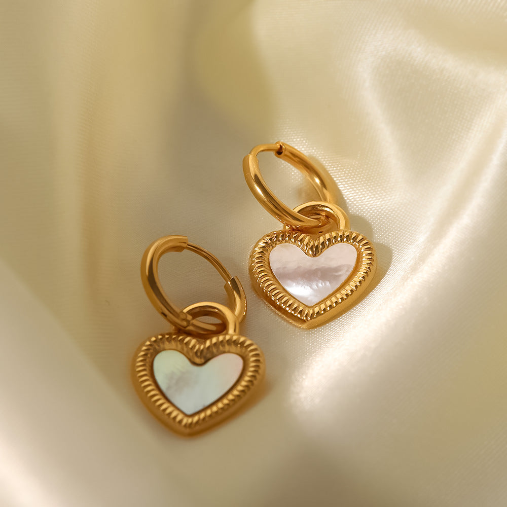 5pcs 18K Gold Plated Stainless Steel White Heart Design Pendant Earrings Style Women's Fashion Earrings Jewelry
