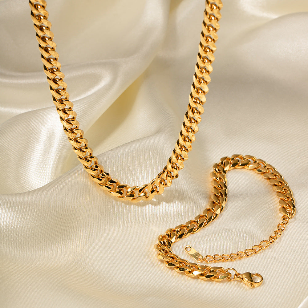 5pcs New Necklace Stainless Steel Temperament Clavicle Chain Light Luxury Niche Cuban Chain Pendant Necklace Bracelet Jewelry