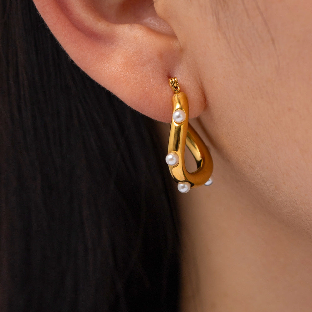 5pcs New 18K Gold Plated Profiled Pearl Earrings Fashion All Matching Earrings
