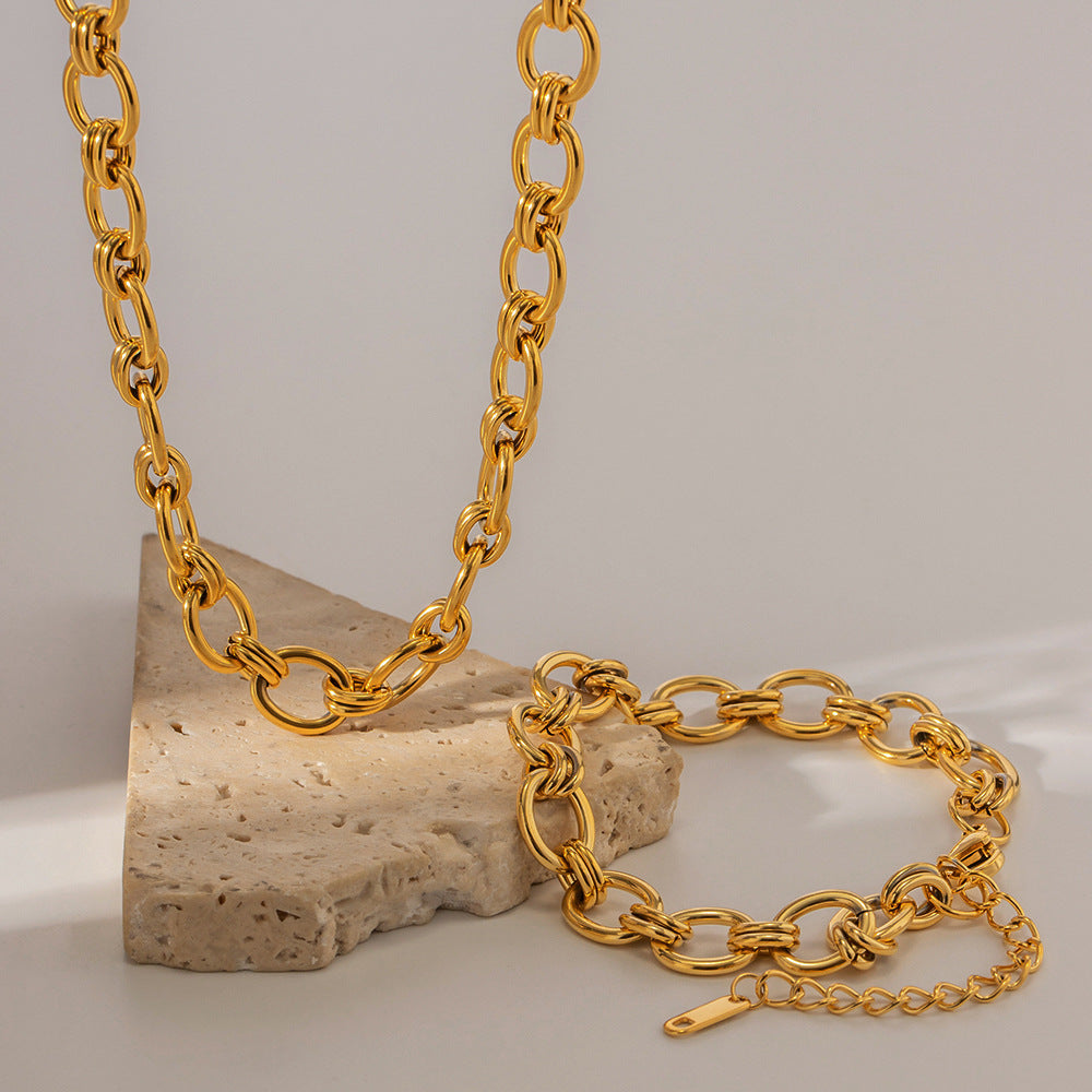 5pcs 18K Gold Plated Chain Stainless Steel Bracelet All-Match Titanium Steel Non-Fading Bracelet Jewelry