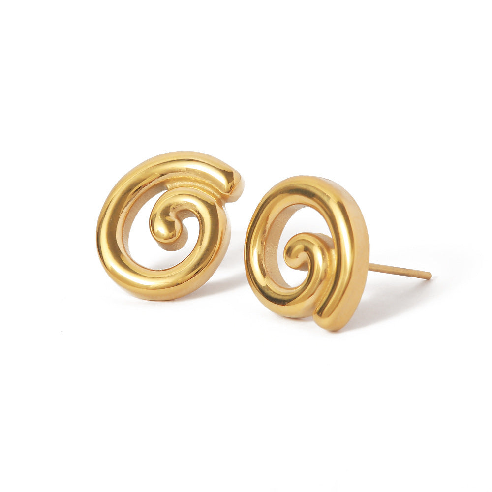 5pcs Titanium Steel Earrings Women's Niche Design 18K Gold Stainless Steel Irregular Stud Earrings