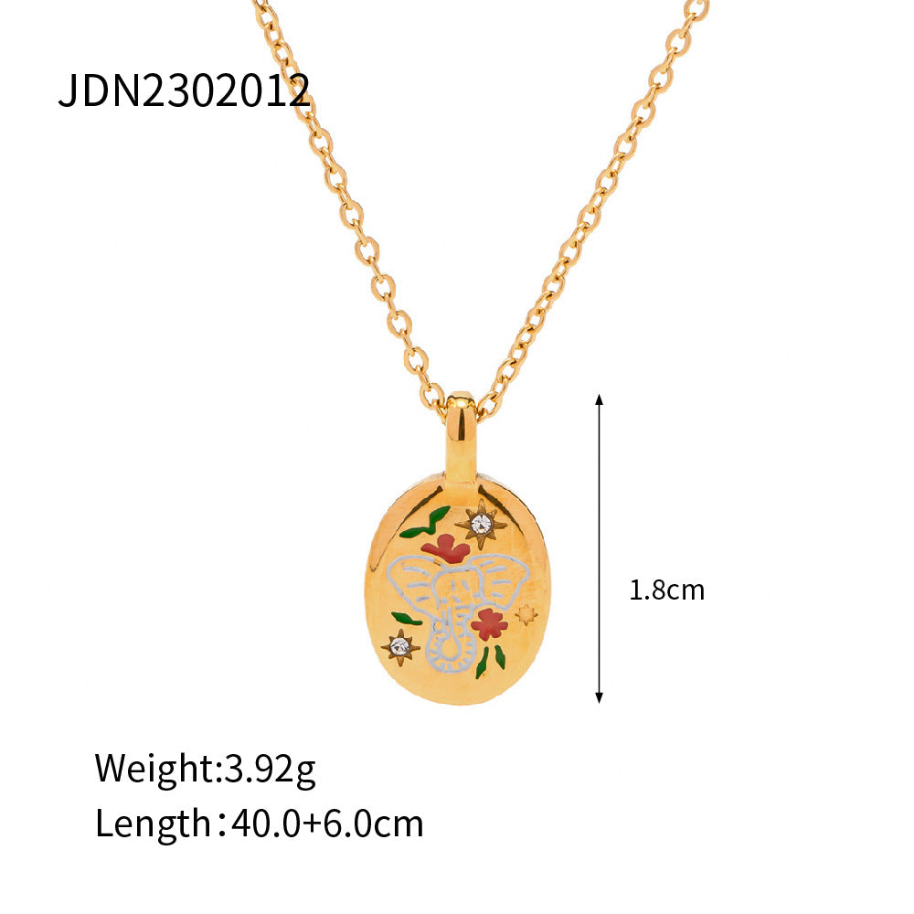 5pcs Style Enamel 18K Gold Plated Stainless Steel Pendant Necklace Does Not Fade Jewelry