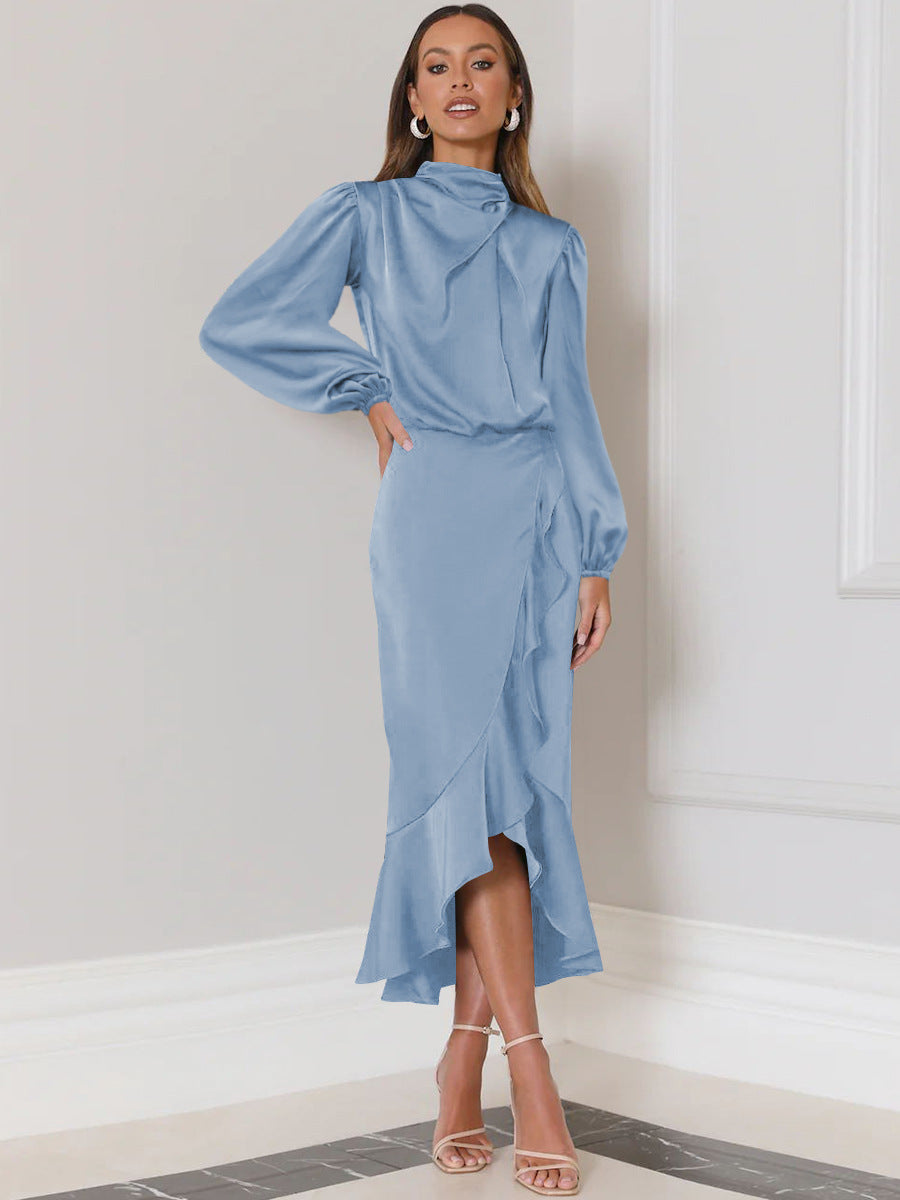 Fishtail Dress High-Grade Satin Long-Sleeved Loose Dress Temperament Elegant Women's Evening Dress