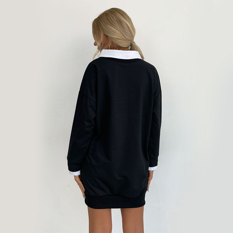New Autumn New Women's Long Sleeve Lapel Splicing Hoodie