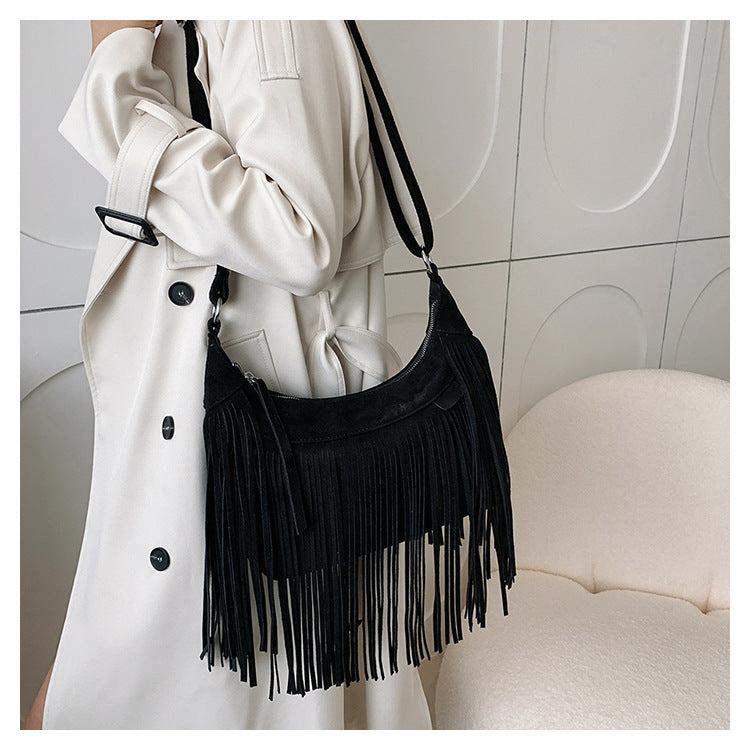 High Appearance Level Bag Female New Version Retro Fashion Single Shoulder Crossbody Bag Texture Hand-Tassel Bag