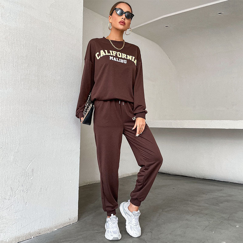Women's New Long-Sleeved Letter Hoodie Print Fashion Suit Two-Piece Set