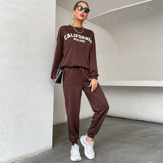 Women's New Long-Sleeved Letter Hoodie Print Fashion Suit Two-Piece Set