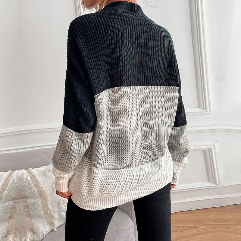 Stay Cozy and Stylish with our Autumn and Winter Women's Color Matching Turtleneck Sweater - Long-Sleeved Fashion Essential