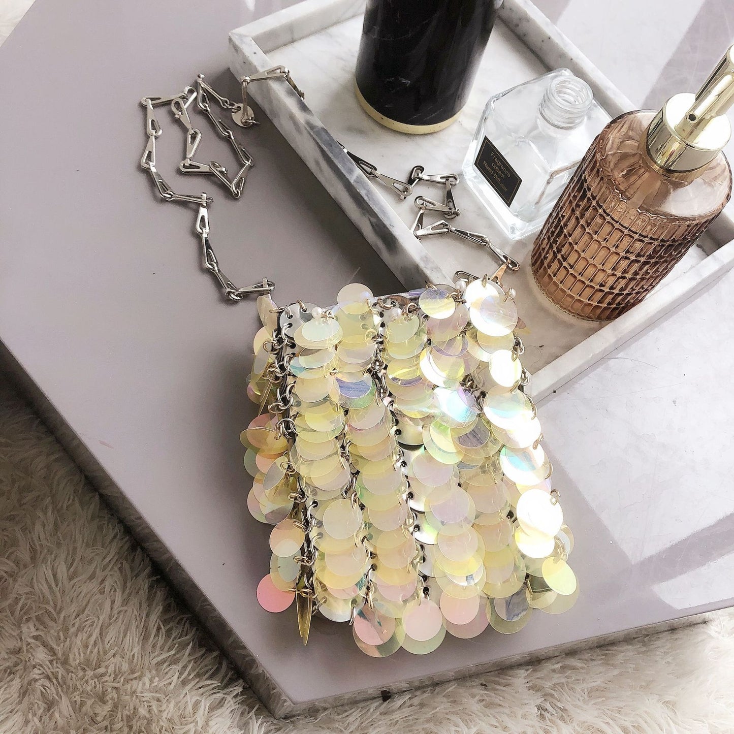 Women's Bag New  The Same Mobile Phone Bag Chain Shiny Piece Bead Bag Single Shoulder Crossbody Bag Small Bag