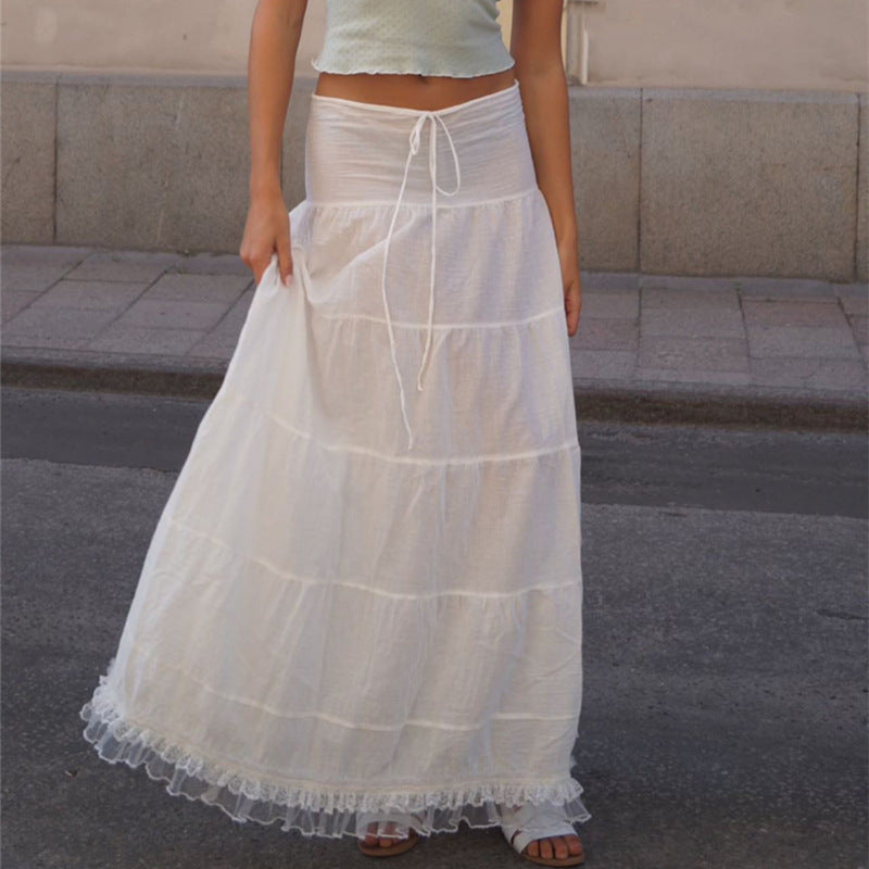 Summer New Women's Square Collar Halter On The Dress With Lace Patchwork Skirt Holiday Style Suit Woman