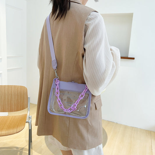Niche Transparent Fresh Pvc Jelly Bag Female Fashion Texture Single Shoulder Chain Hand Crossbody Bag