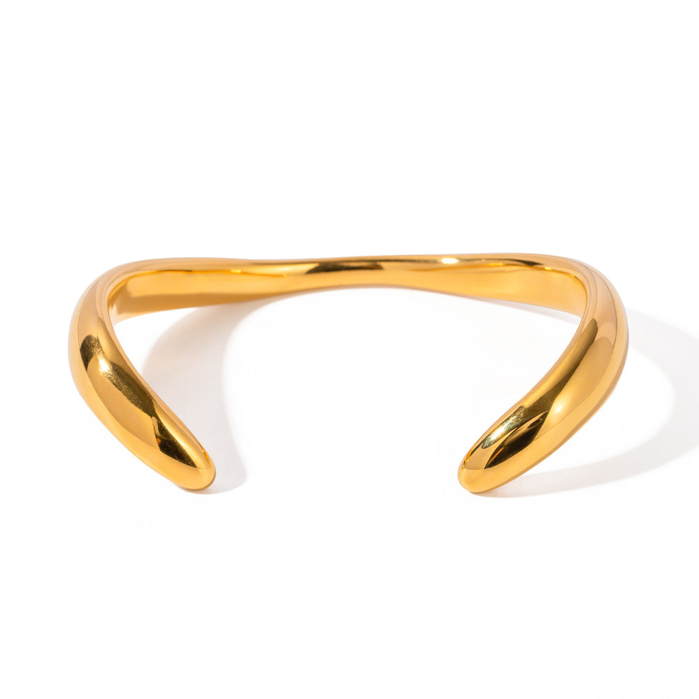 5pcs Light Luxury High-Grade High-Grade Temperament Titanium Steel Opening Niche Design 18K Gold Stainless Steel Irregular Bracelet Hand Jewelry