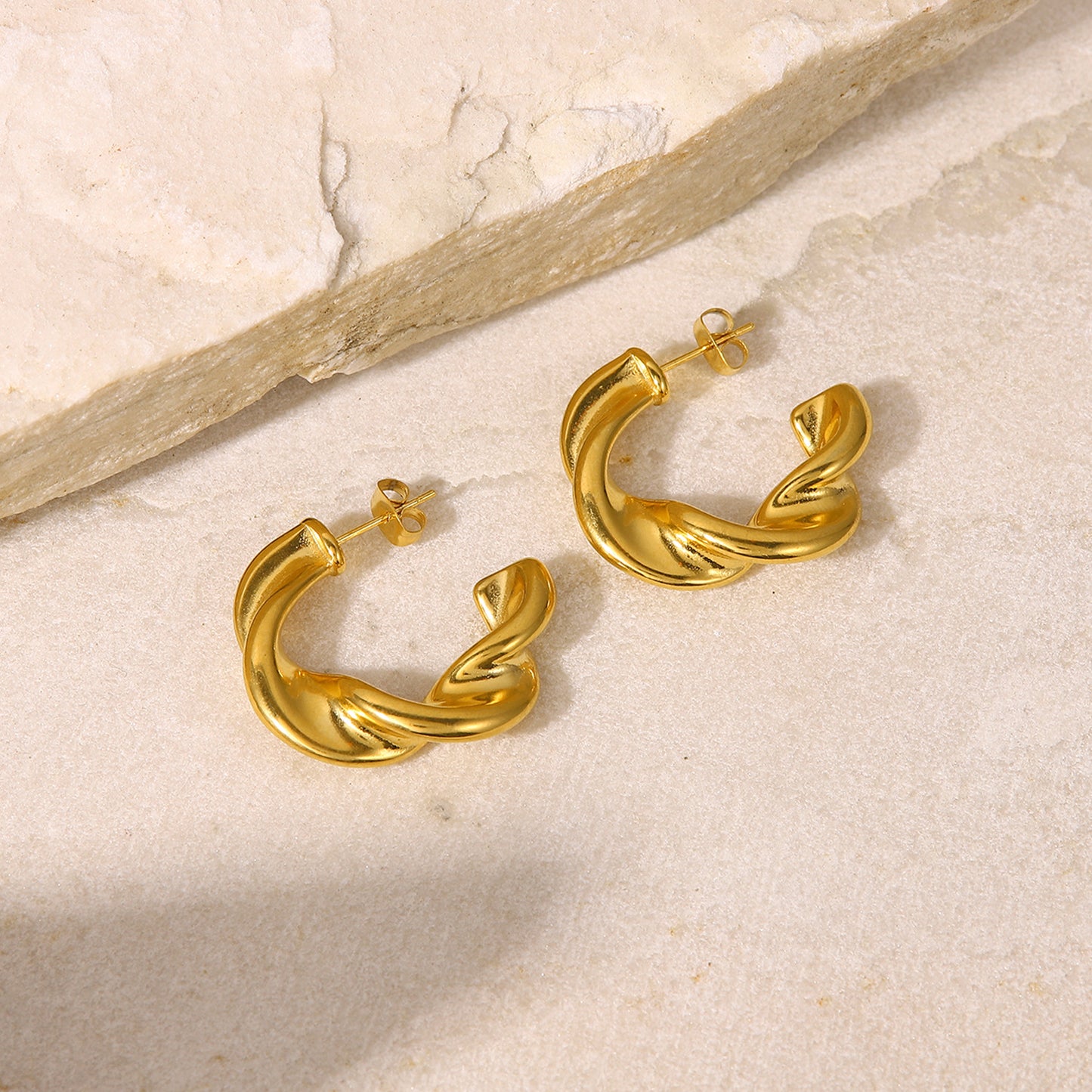 5pcs Fashion 18K Gold Plated Twist C Ring Earrings Wedding Geometric Stainless Steel Twist Ring Earrings For Women Jewelry