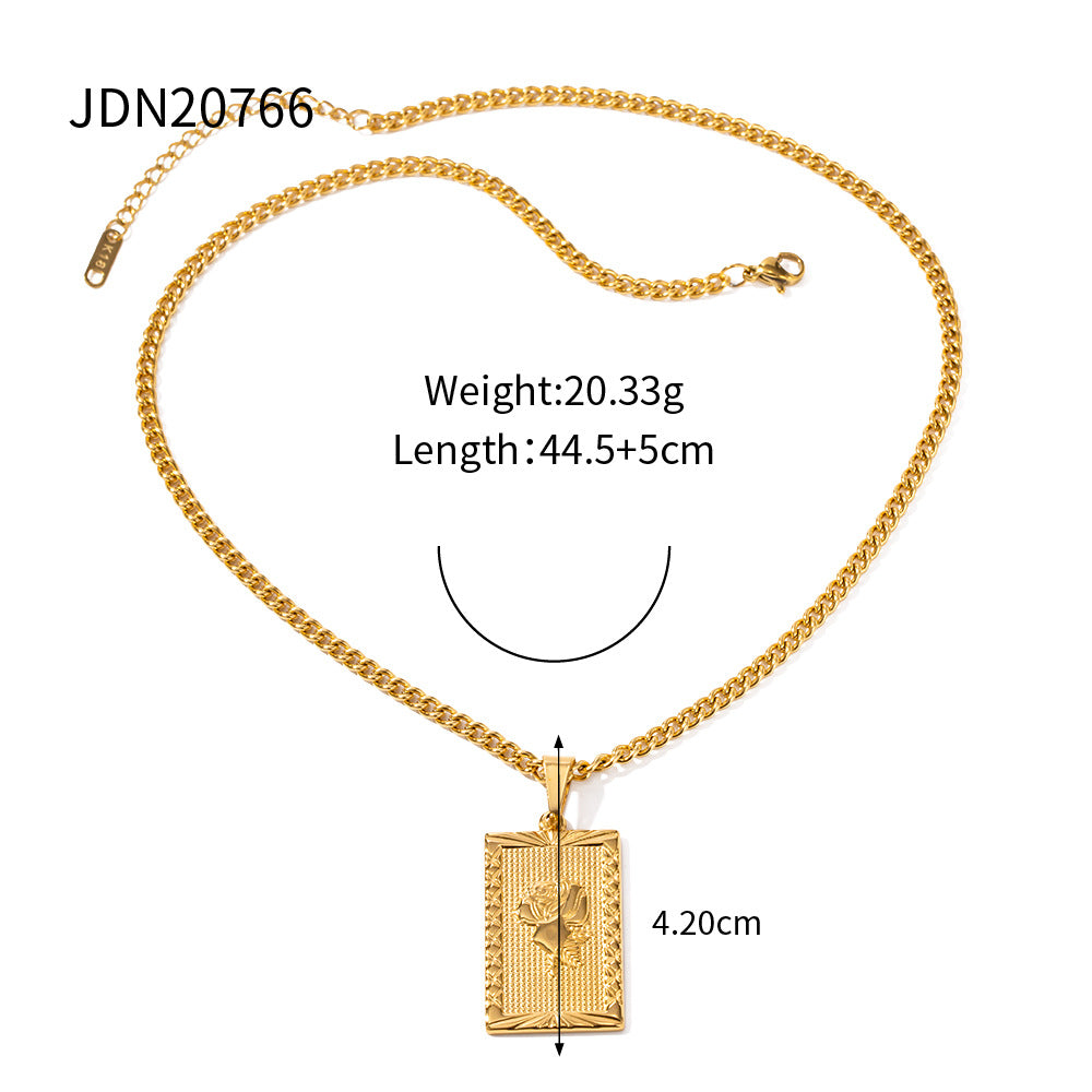 5pcs Stainless Steel Necklace 18K Rectangular Rose Tag Stainless Steel Necklace Female