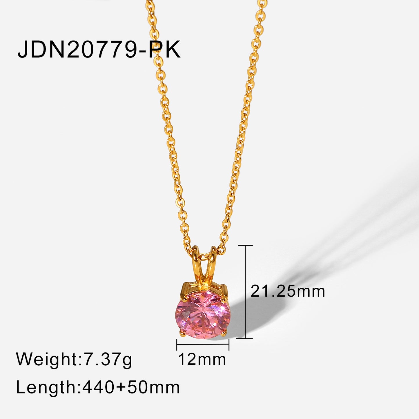 5pcs 18K Gold Plated Stainless Steel Jewelry Without Color Change Round Diamond Pendant Necklace Women's Jewelry