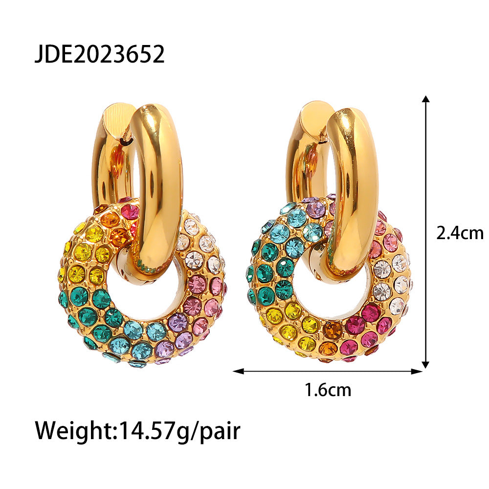 5pcs New Gold-Plated Earrings Multicolor Earrings Full Of Diamond Hoops High-Grade Sense Of Women
