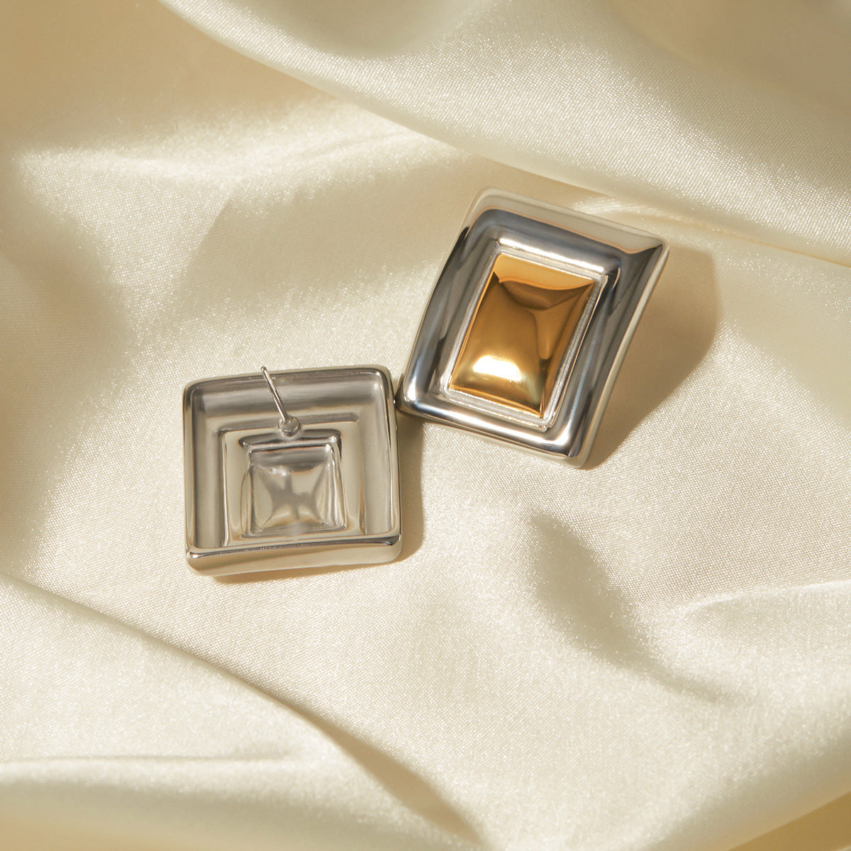 5pcs Stainless Steel Rectangular Matching Earrings Earrings Stud New Fashion Temperament Niche Design Earrings