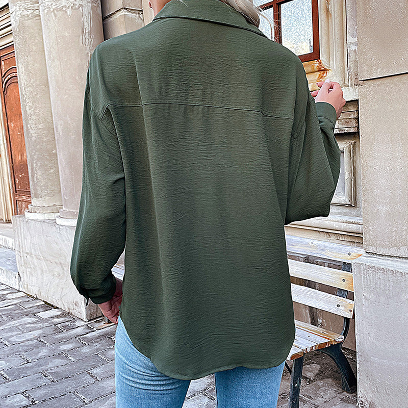 New Autumn New Women's Lapel Solid Color Shirt