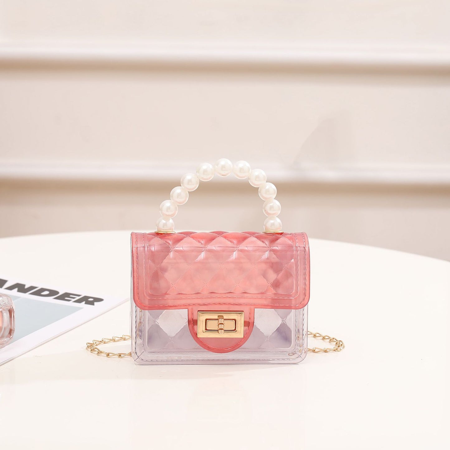 Summer New Transparent Jelly Bag Women's Handbag Pearl Chain Bag Single Shoulder Crossbody Bag Transparent Bag