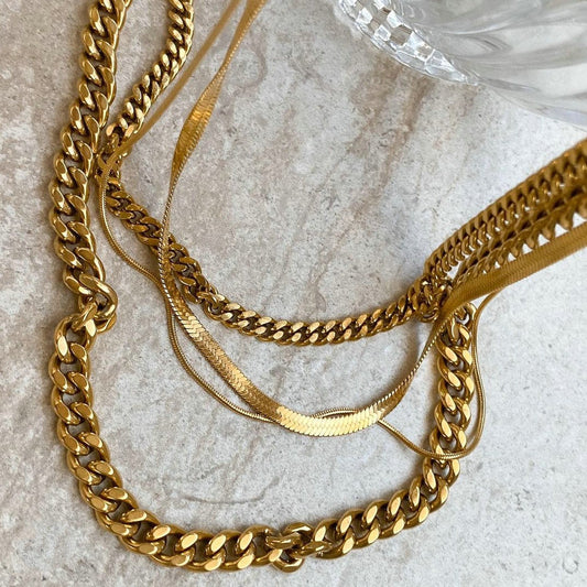 5pcs Non-Fading Gold Plated Necklace Non-Fading Titanium Steel Necklace Men And Women With Cuban Chain Snake Chain