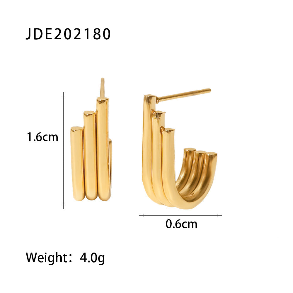 5pcs Titanium Steel Earrings Women's Fashion Matching Geometric Shape Staggered Three Layers Of U-Shaped Opening Earrings