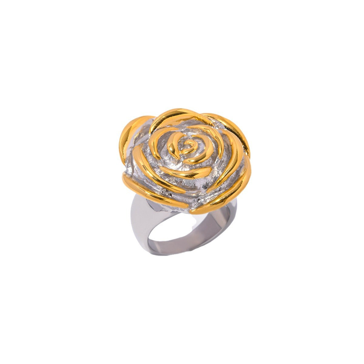 5pcs 18K Gold Stainless Steel Gold And Silver Matching Flower Ring No. 7 Ring Women's All-Match Ring Niche Design