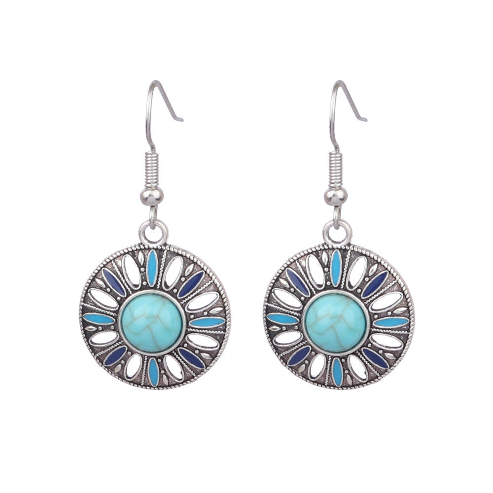 Turquoise Earrings New Bohemian Fringe Earrings Geometric Alloy Retro Style Exaggerated Earrings