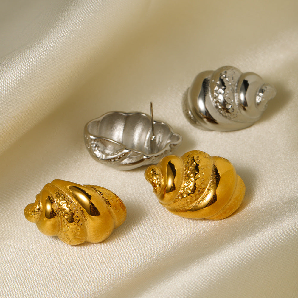 5pcs 18K Gold Stainless Steel Hammer Croissant Earrings Stainless Steel Jewelry