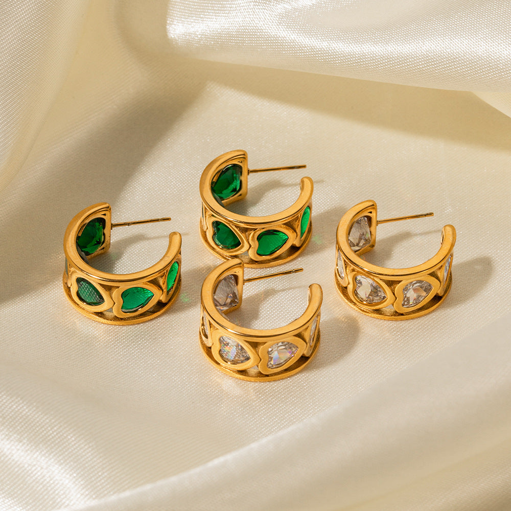 5pcs Trendy Earrings 18K Gold Plated Love Shaped Stainless Steel C-Shaped Stud Earrings Design Sense Earrings