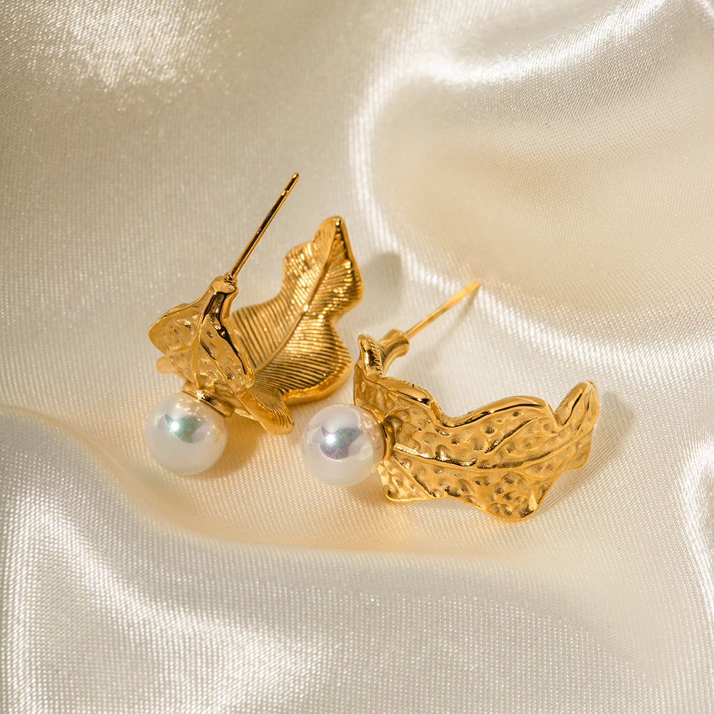 5pcs Hot 18K Gold Inlaid Pearl C Shaped Stainless Steel Earrings Do Not Fade Jewelry