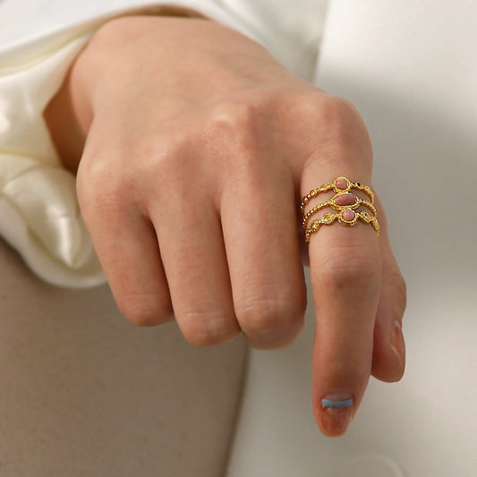 5pcs High-Grade Red Geometric Ring Opening Adjustable Food Ring Light Luxury Small Female Hand Decoration Cold Jewelry