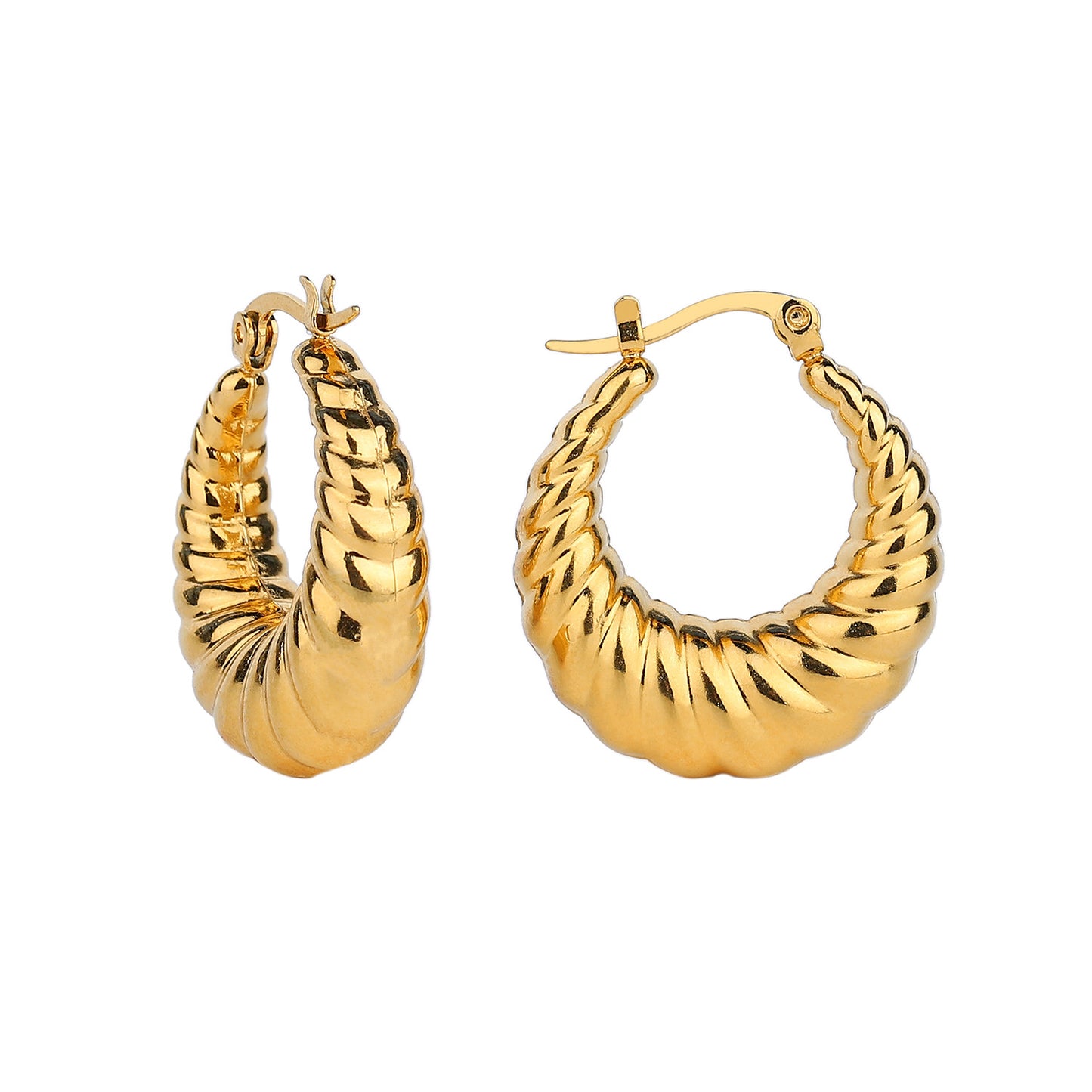 5pcs New Chunky Twist Croissant Stud Earrings 18 Gold-Plated Stainless Steel Ring Earrings For Women