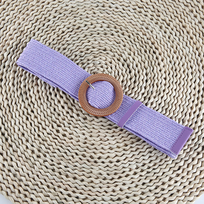 Cotton Hemp Wind Pp Grass Woven Belt For Women Round Square Buckle Dress Gown Decoration Belt
