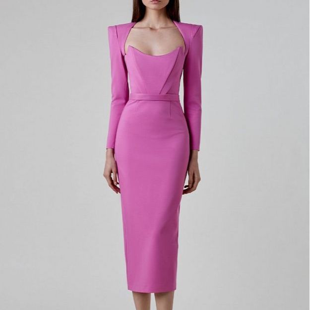 Fashion Shoulder Pads Sexy Low Cut Waist Bright Dress Elegant Temperament Bandage Dress