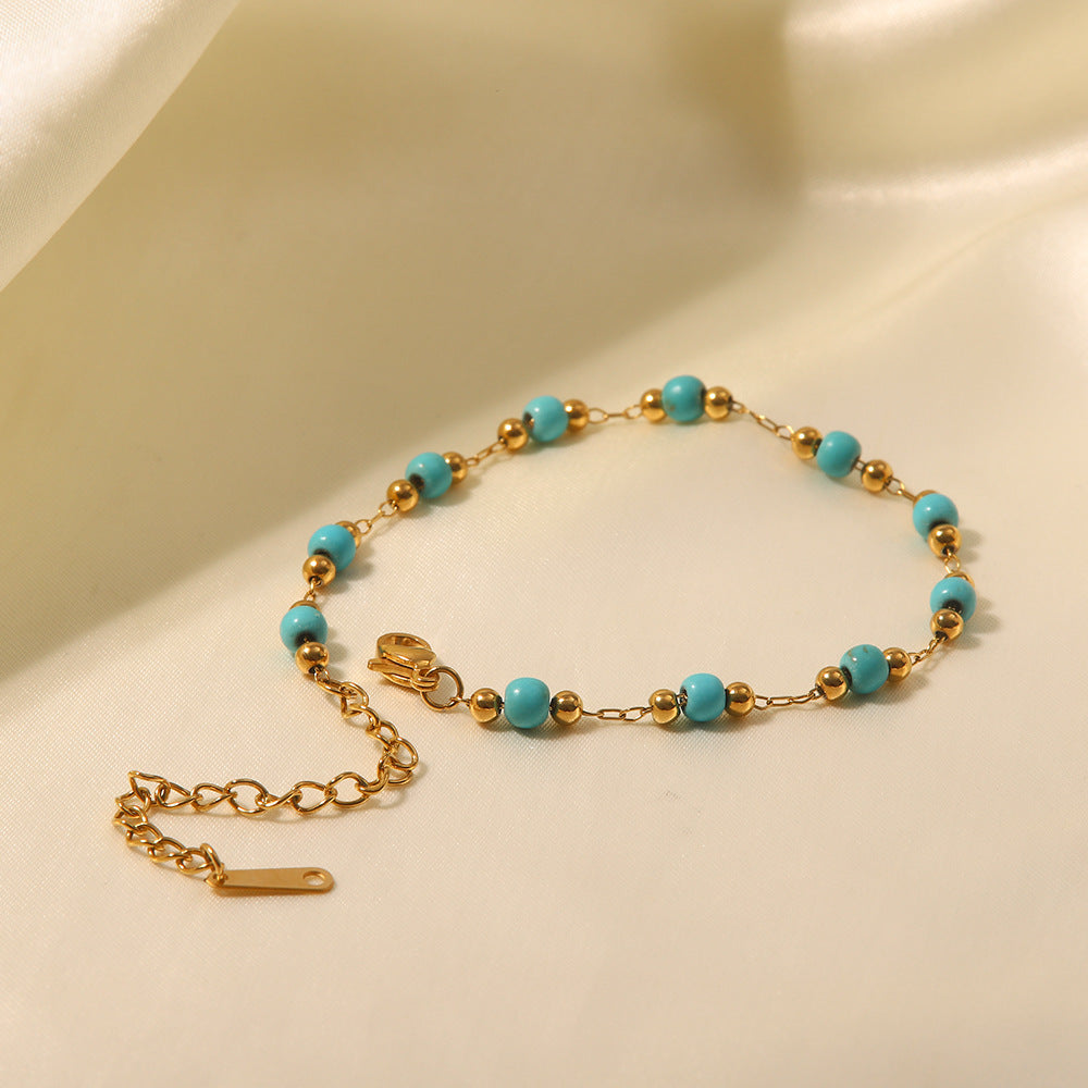 5pcs Women's Bracelet 18 Gold Plated K Stainless Steel Turquoise Bracelet Geometric Style Bracelet Decoration