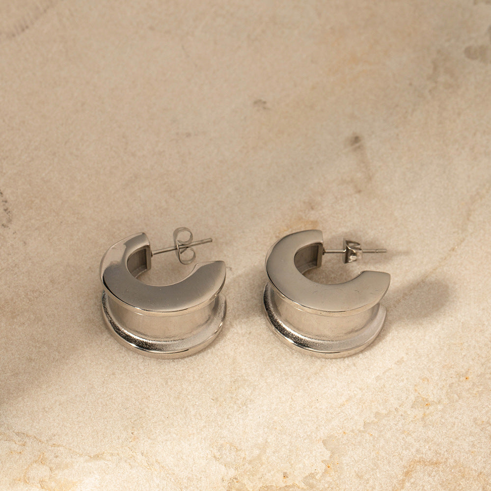 5pcs 18K Gold Stainless Steel C-Shaped Concave And Convex Edge Earrings Blogger With Fashion All-Matching Earrings Girl