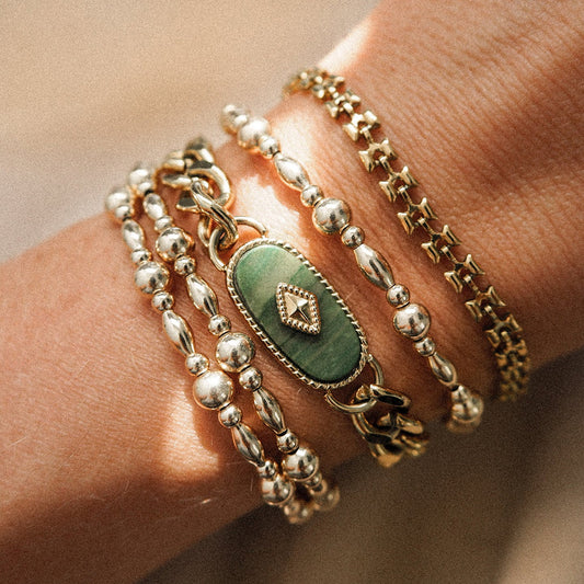 5pcs National Style Inlaid African Jade Retro Bracelet Does Not Fade Light Luxury Niche Titanium Steel Bracelet