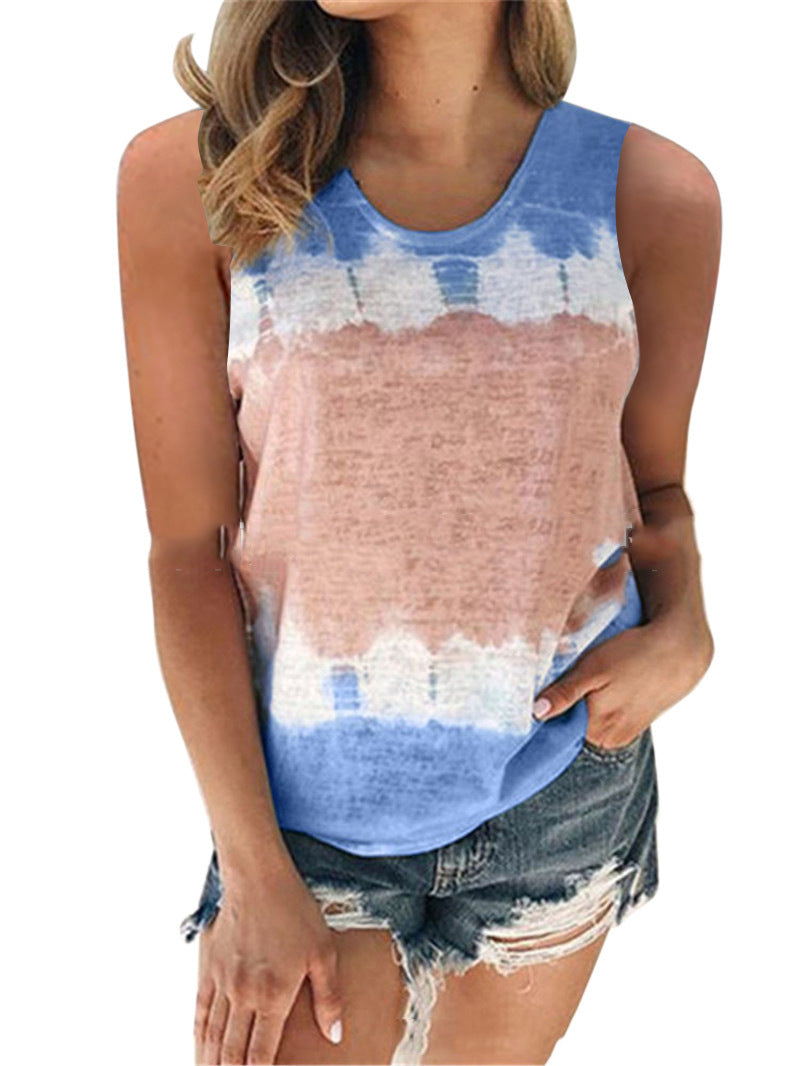 Spring And Summer New Women's Loose Crew Neck Vest Printed T-Shirt Top Woman