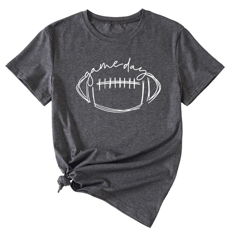 Wishgame Day Women's Casual Short Sleeve Top With Fun Rugby Pattern