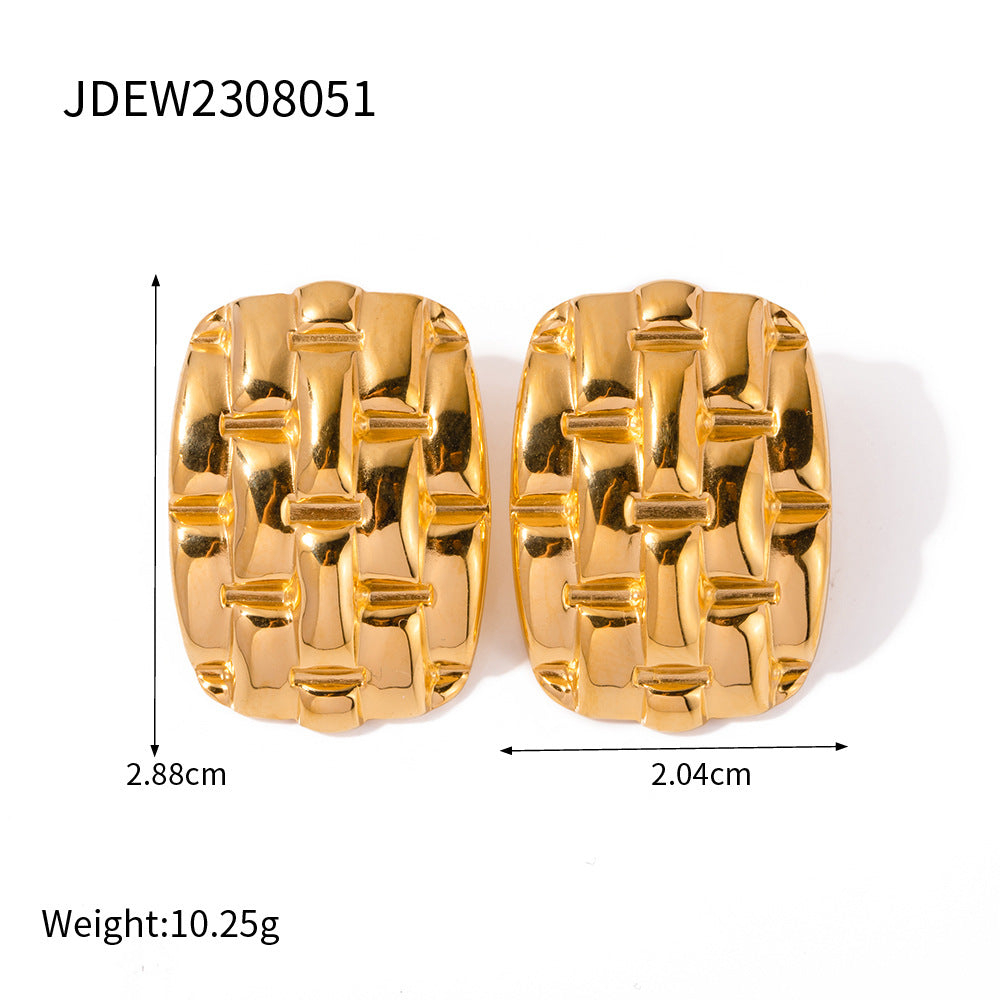 5pcs 18K Gold Stainless Steel Texture Exaggerated Earrings Women's Fashion All Matching Earrings Accessories