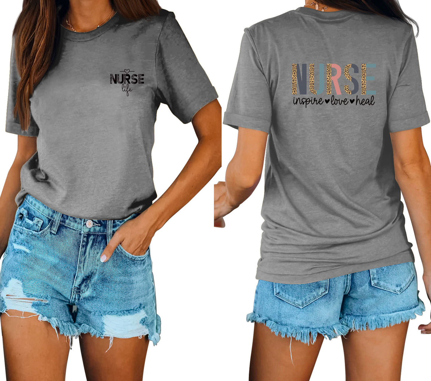 Casual Chic With Front And Rear Print Nurse Inspire Loose Crew Neck Short Sleeves
