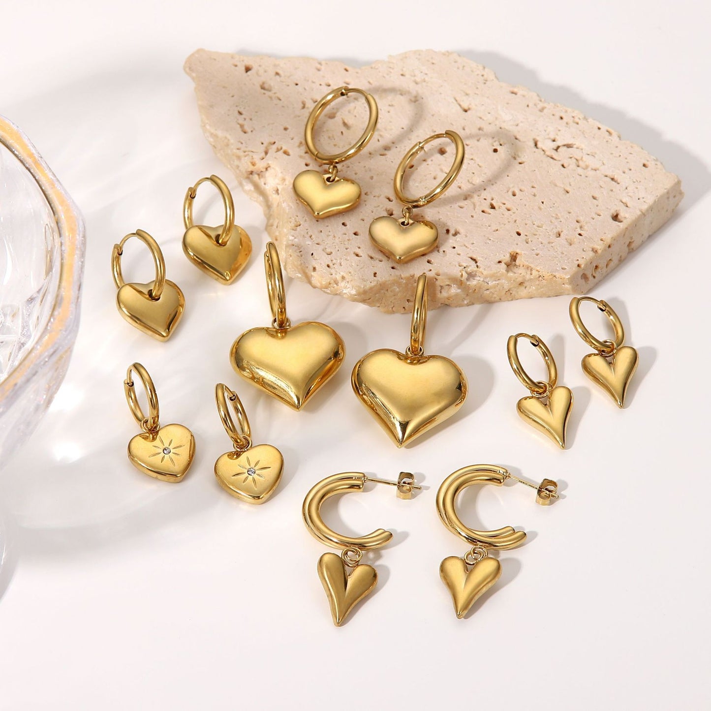 5pcs Stainless Steel Earrings Love Earrings 14K Gold Heart Pendant Earrings