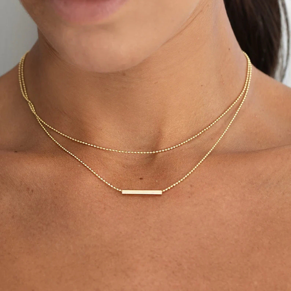 5pcs Classic Double Layer Tbar Stick Necklace Stainless Steel 18K Gold Pendant Necklace Women's Fashion All-Match Necklace