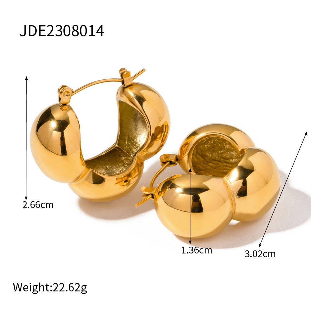 5pcs Stylish 18K Gold Stainless Steel Three Hemispheres Earrings Simple Titanium Steel Earrings Earrings For Women