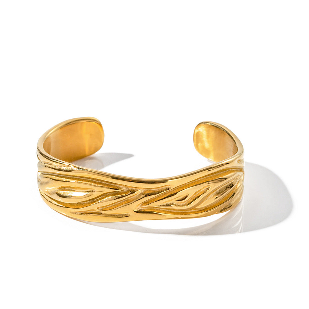 5pcs Design 18K Gold Plated Stainless Steel Pleated Texture Bracelet Jewelry