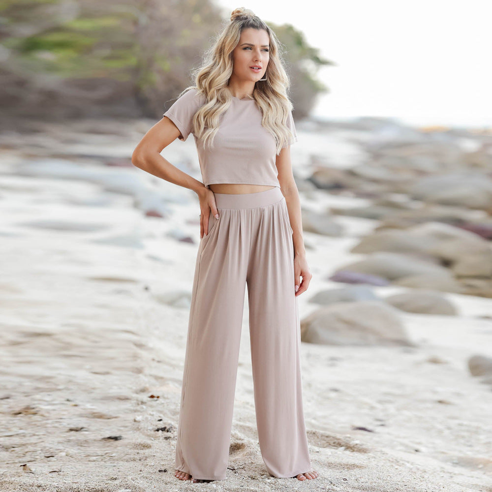 Fashion Leisure Suit Spring/Summer New Short-Sleeved T-Shirt + Trousers Two-Piece Set Plus-Size Women's Wear