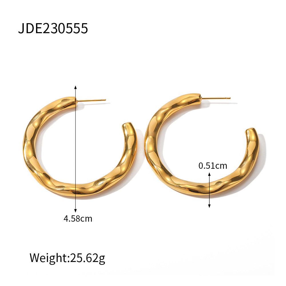 5pcs New All-In-One 18K Gold Stainless Steel Exaggerated Hammer Earrings Fashion Design Sense Earrings