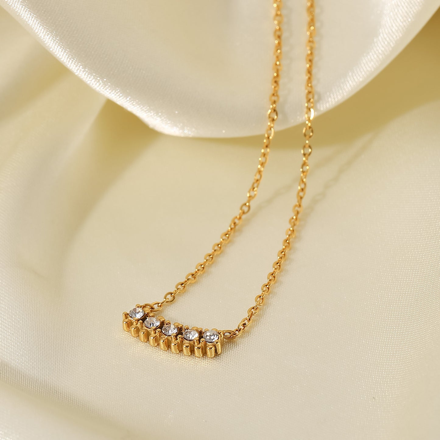 5pcs New Titanium Steel Fine Necklace Women's Fashion All-Matching Collar 18K Gold Inlaid Round Row White Zirconium Necklace